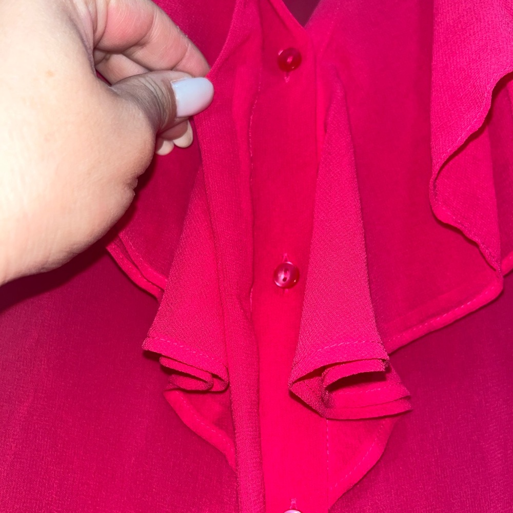 Zara hot pink sheer ruffle blouse - Picture 2 of 3